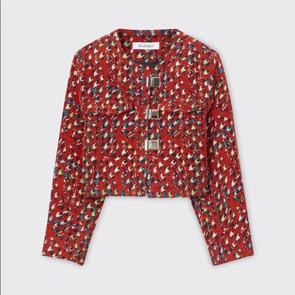 Rodebjer Artsy Jacket Aneska Houndstooth Multicolored Print with 3D Weave Medium - Picture 1 of 7